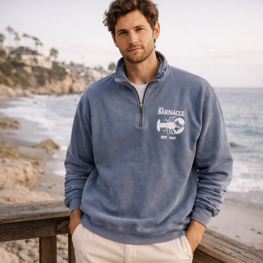 Comfort Colors The Barnacle Quarter 1/4 Zip XL Blue Lobster MarbleHead, MA